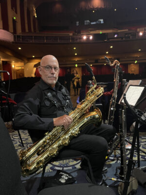 Kerry Riddle with his Rheuben Allen Low A Baritone Saxophone