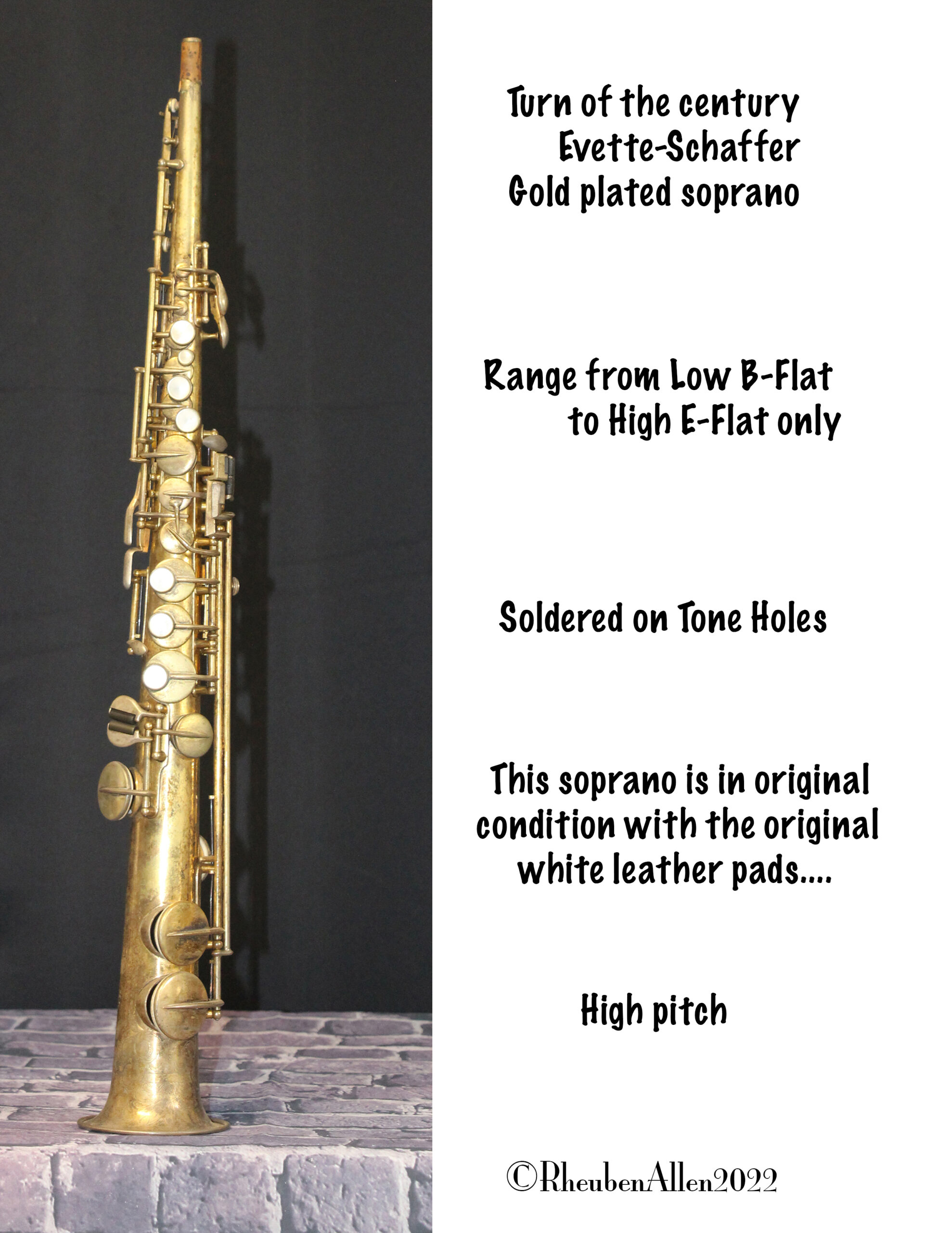 1800's EvetteSchaffer Soprano sax Rheuben Allen Woodwinds